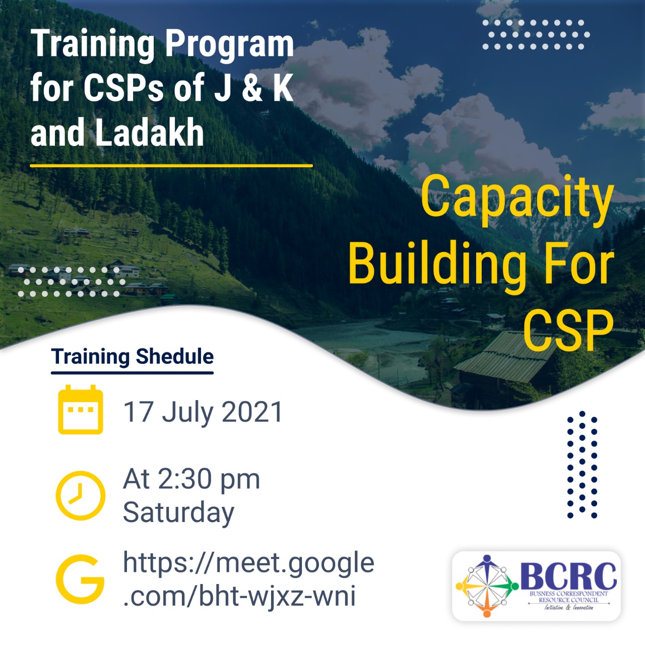Special training program was organized for CSPs of Jammu and Kashmir, Ladakh through webinar